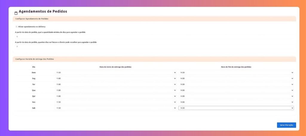 agendamento de pedidos